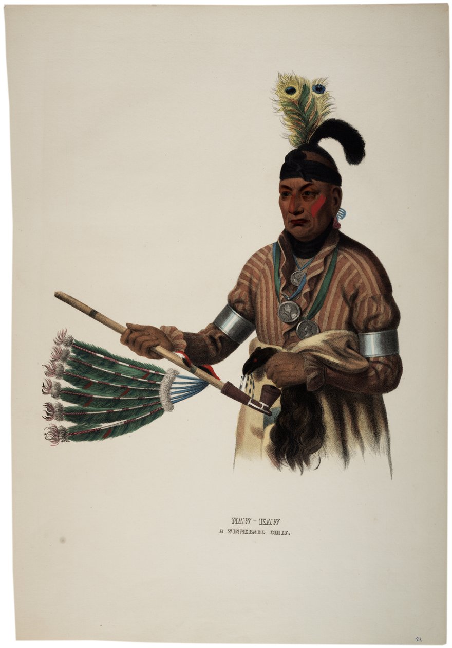 Naw-kaw, Winnebago Chief, tryck gjord av Thomas Loraine McKenney, ca 1840 av Charles Bird King