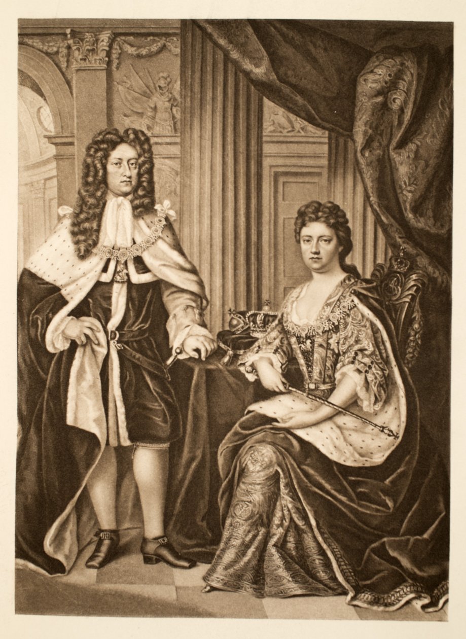 Drottning Anne och Prins George av Danmark, pub. 1902 (kollotyp) av Charles Boit