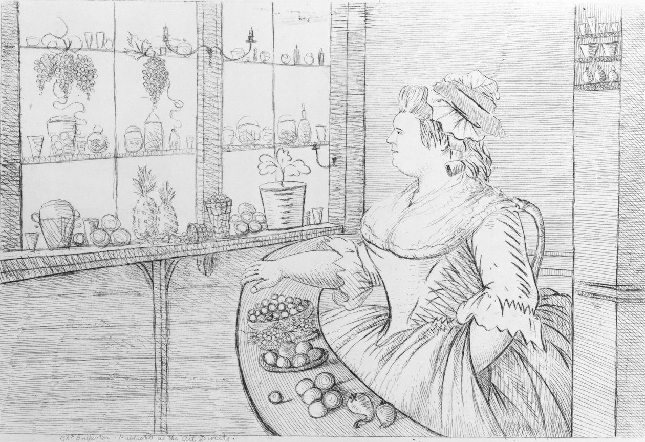 Mrs Weltje i hennes butik i Pall Mall, 1783 av Charles Bretherton