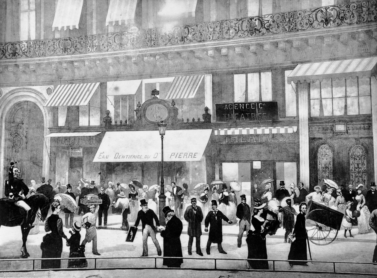 Paris boulevarder, detalj ur panorama Le Tout Paris för världsutställningen 1889 av Charles Castellani