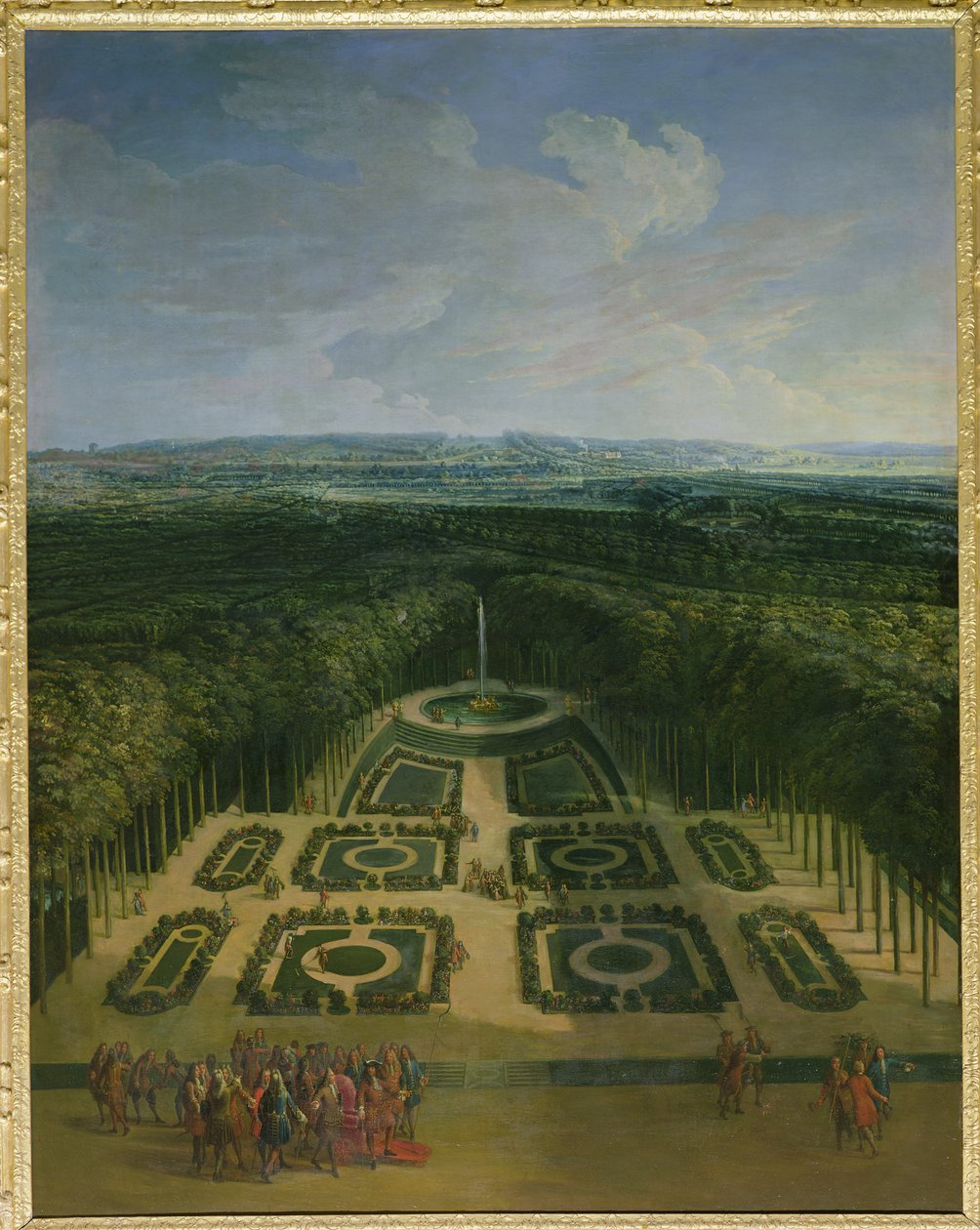 Ludvig XIV:s (1638-1715) promenad i Grand Trianons trädgårdar, 1713 av Charles Chastelain