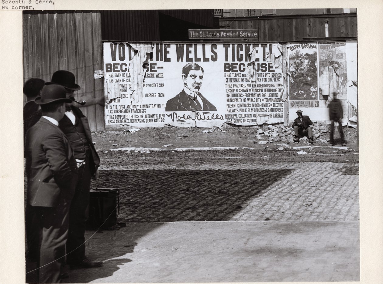 Billboard advertising Rolla Wells campaign for mayor av Charles Clement Holt