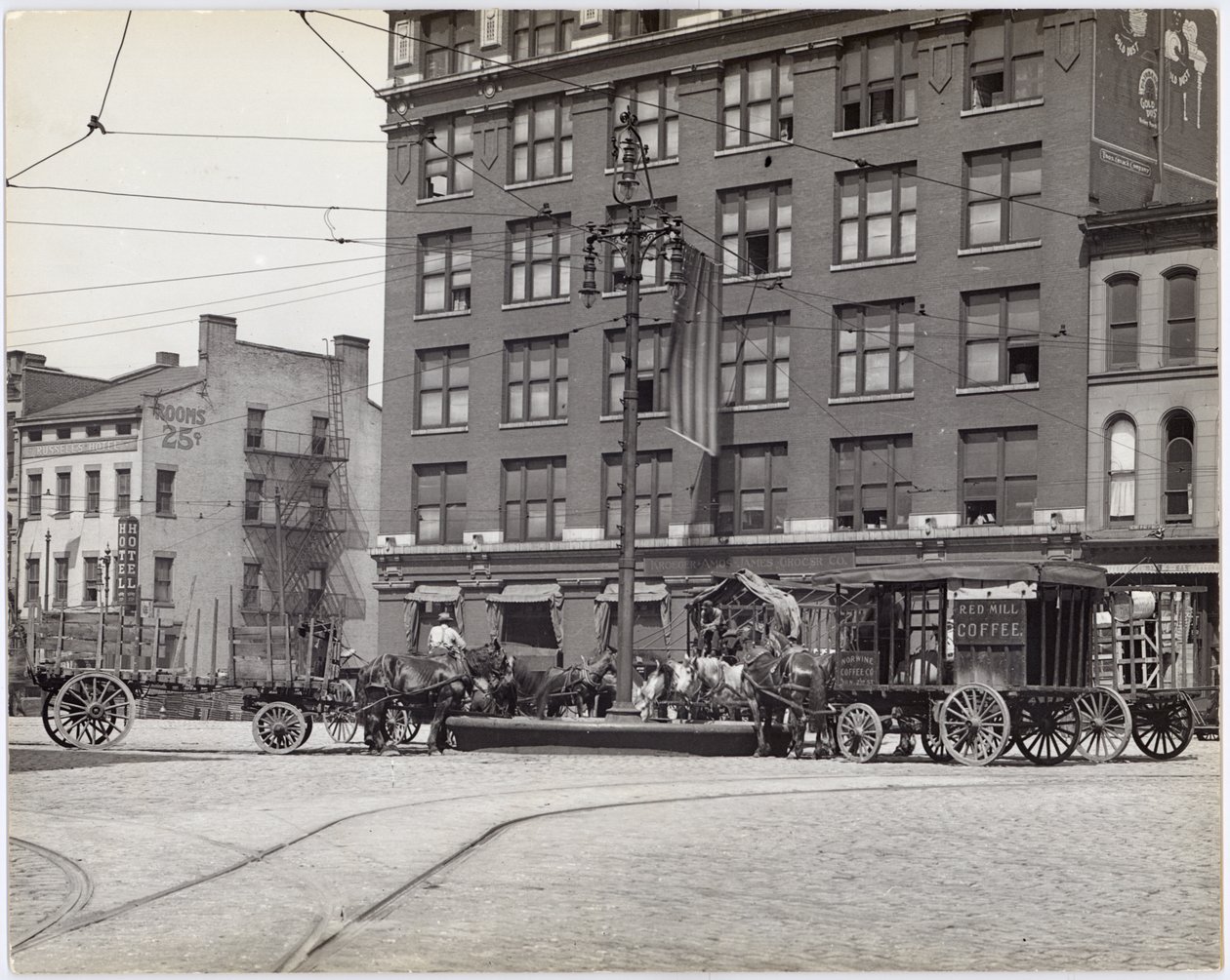 Horse trough on 3rd Street, at Washington Avenue or Lucas Avenue av Charles Clement Holt