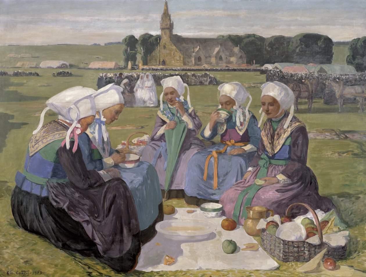Kvinnor från Plougastel vid benådningen av Notre-Dame de la Palud, 1903 av Charles Cottet