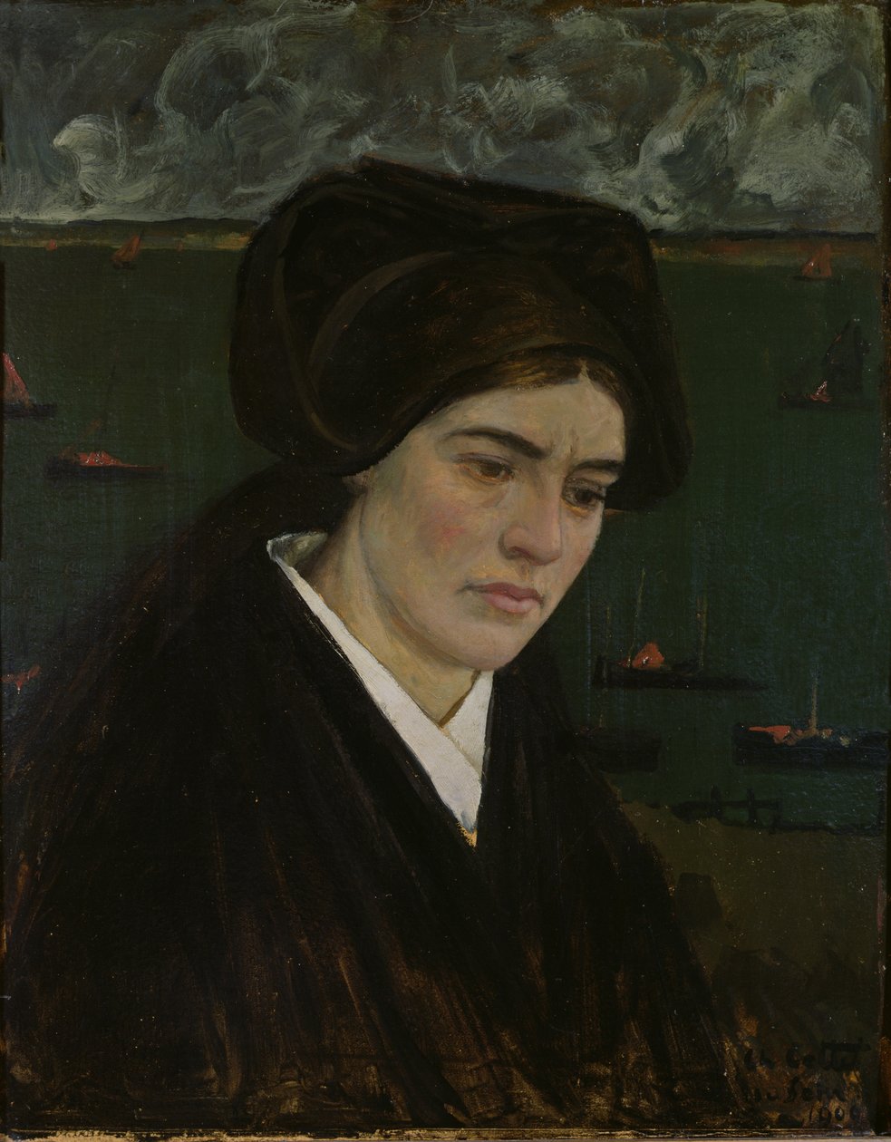Ung kvinna på Ile de Sein, 1909 (olja på kort) av Charles Cottet