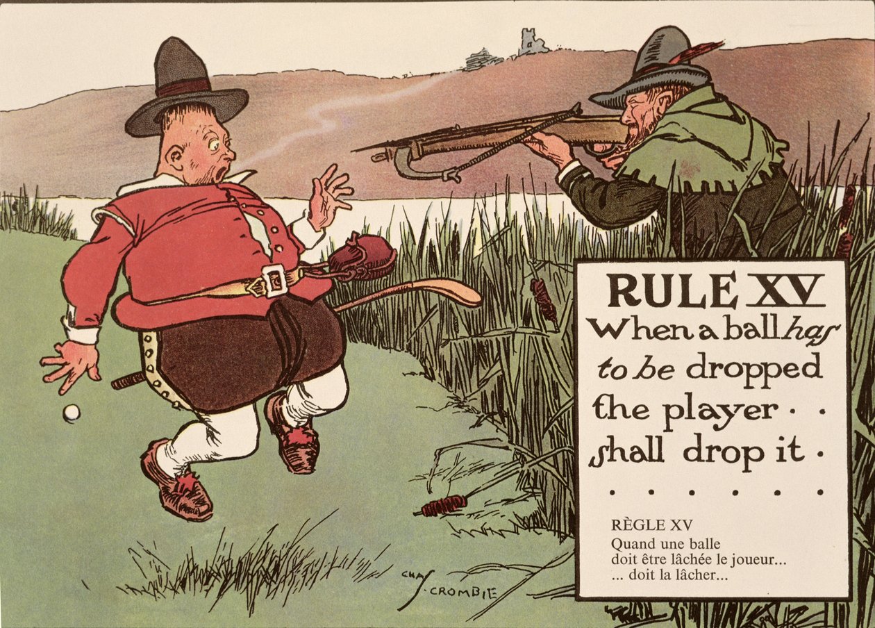 Artikel XV: När en boll måste tappas ska spelaren släppa den, från "Rules of Golf", publicerad 1905. av Charles Crombie