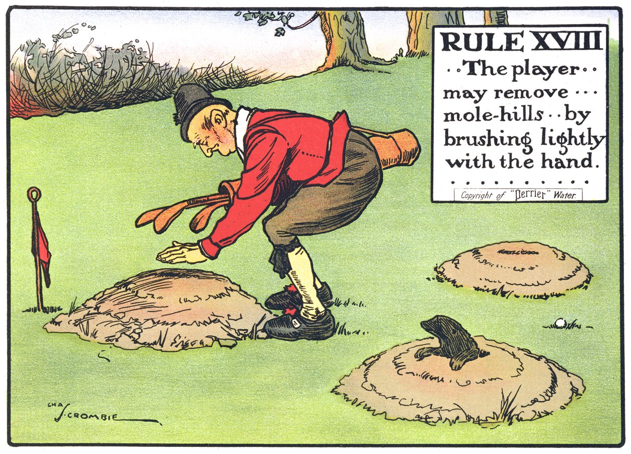 Regel XVIII: Spelaren...får ta bort...mullvadskullar...genom att borsta lätt med handen..., från 