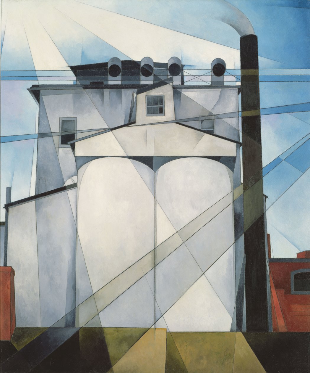 Mitt Egypten, 1927 (olja, krita och grafitpenna på kompositionstavla) av Charles Demuth