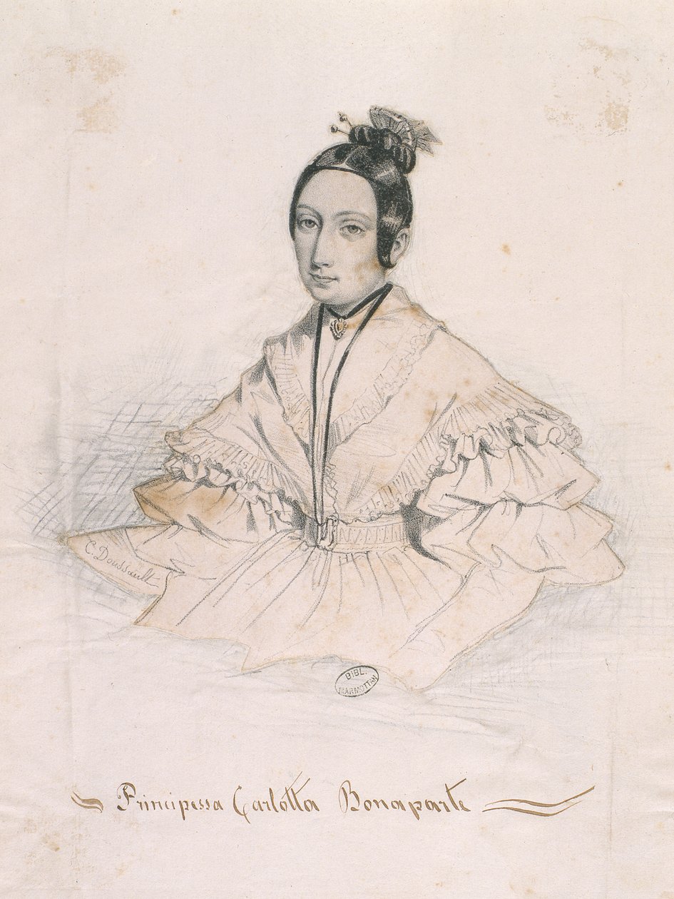 Prinsessan Charlotte Bonaparte (färgad gravyr) av Charles Doussault