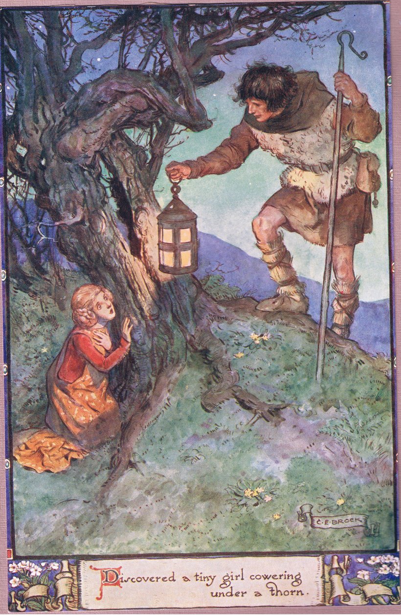 Upptäckte en liten flicka som låg gömd under en taggbuske. av Charles Edmund Brock