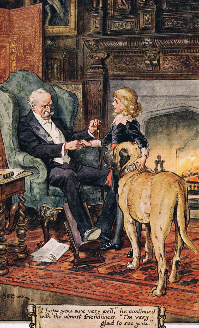 "Jag hoppas att du mår bra", fortsatte han med största vänlighet, "jag är mycket glad att se dig", 1936. av Charles Edmund Brock