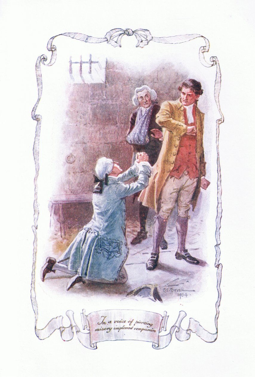 Med en röst av irriterande elände vädjade han om medlidande, från The Vicar of Wakefield utgiven av J M Dent & Son Ltd, 1920-talet. av Charles Edmund Brock