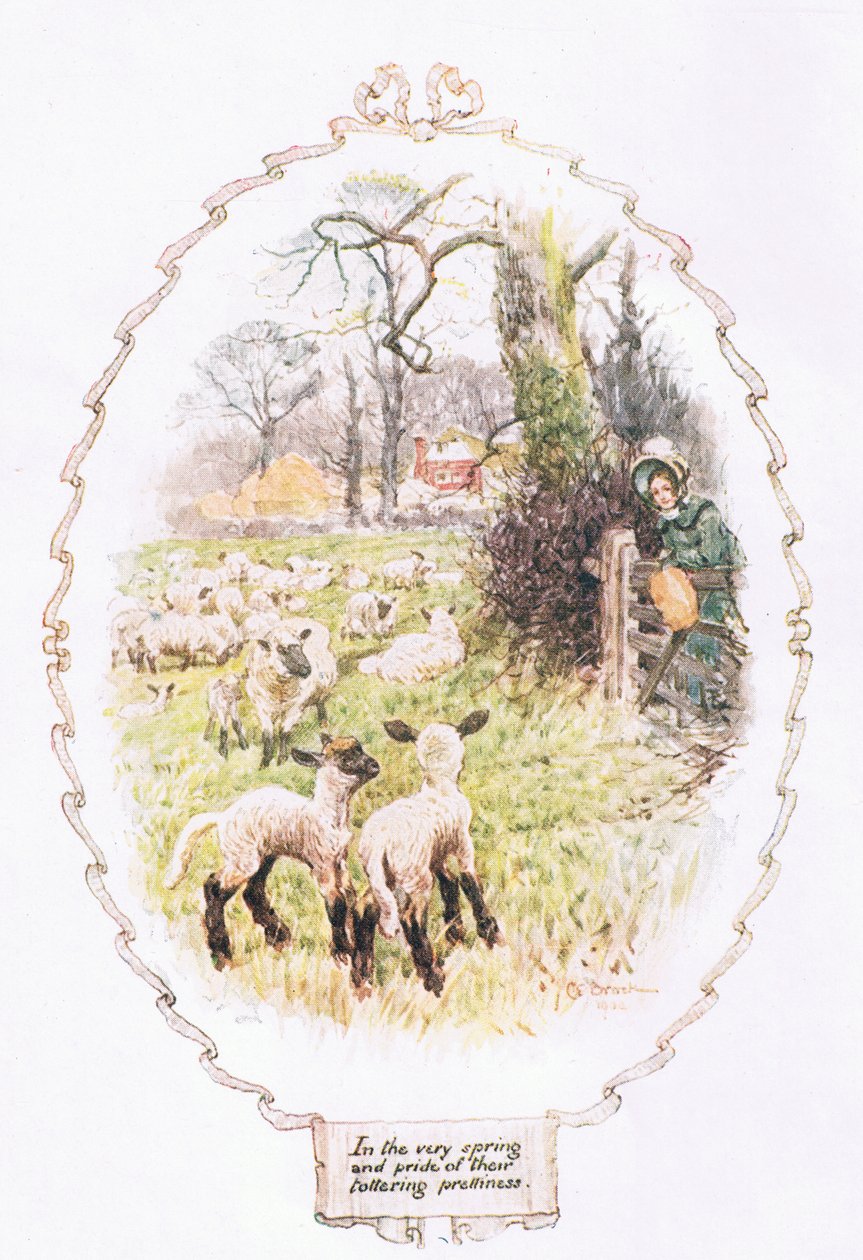 "I själva våren och stoltheten av deras vacklande prettiness", ur "Our Village" av Mary Russell Mitford. av Charles Edmund Brock