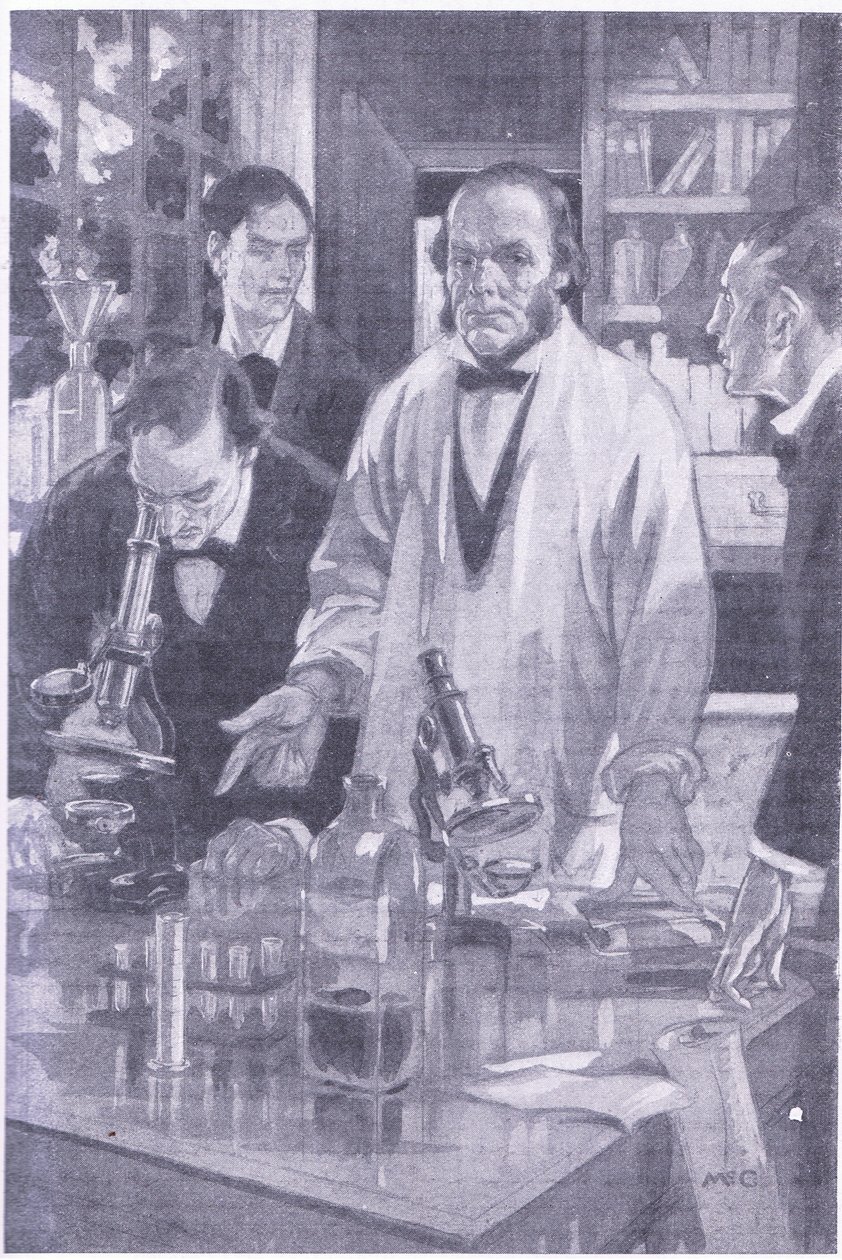 Lord Lister som förvisade smärta från kirurgiska operationer och förklarade sina idéer för sina elever (litho) av Charles Edmund Brock