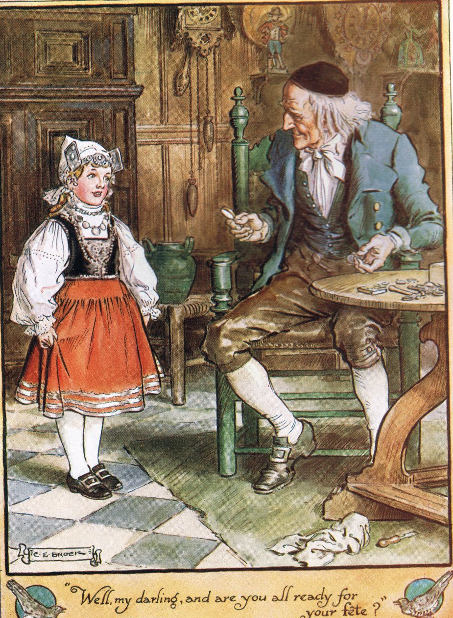 Ready for the Fete, illustration från "The Cuckoo Clock" av Mrs Molesworth, publicerad av Macmillan 1930 av Charles Edmund Brock