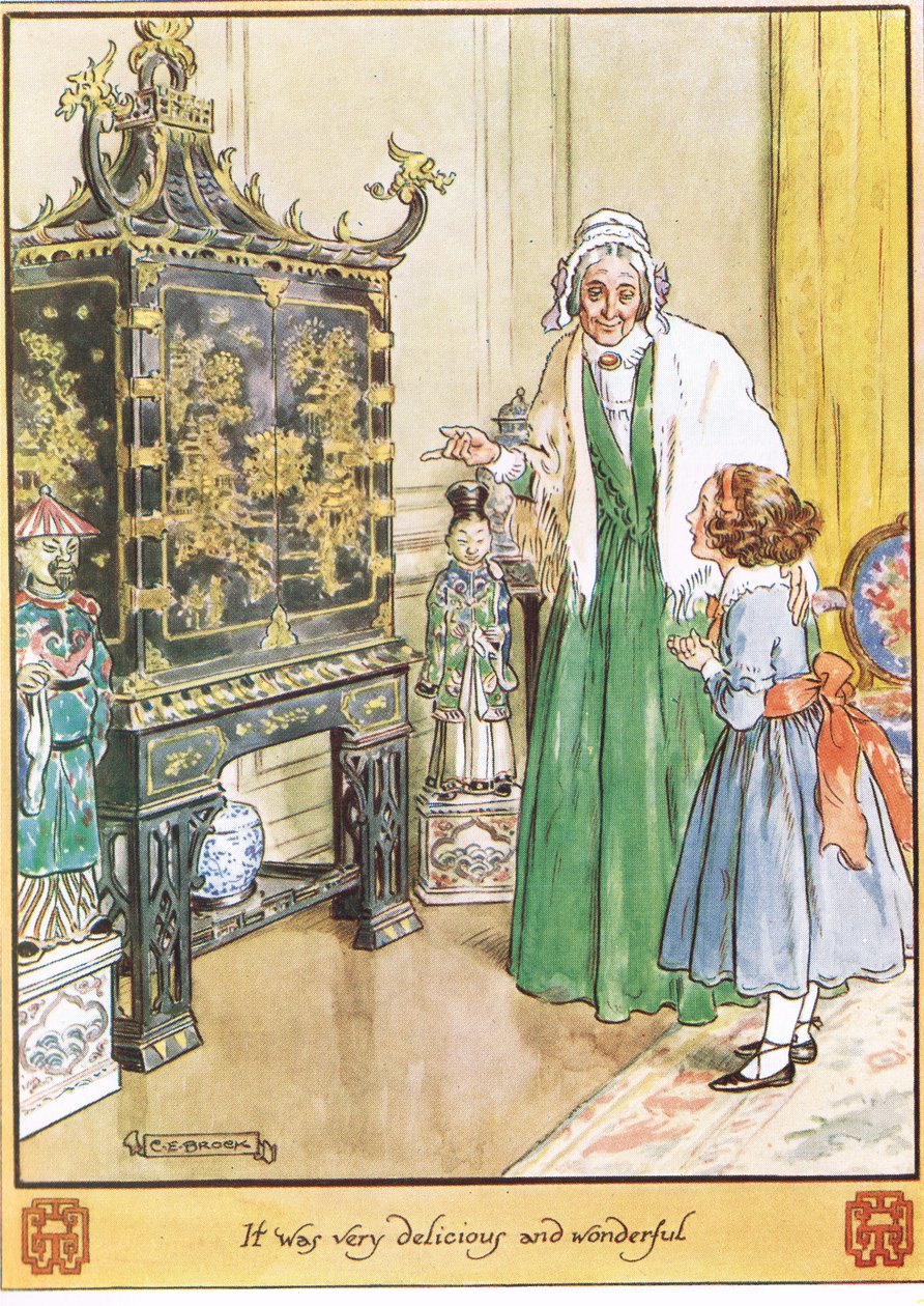 Den kinesiska kistan, illustration från "The Cuckoo Clock" av Mrs Molesworth, utgiven av Macmillan 1930. av Charles Edmund Brock