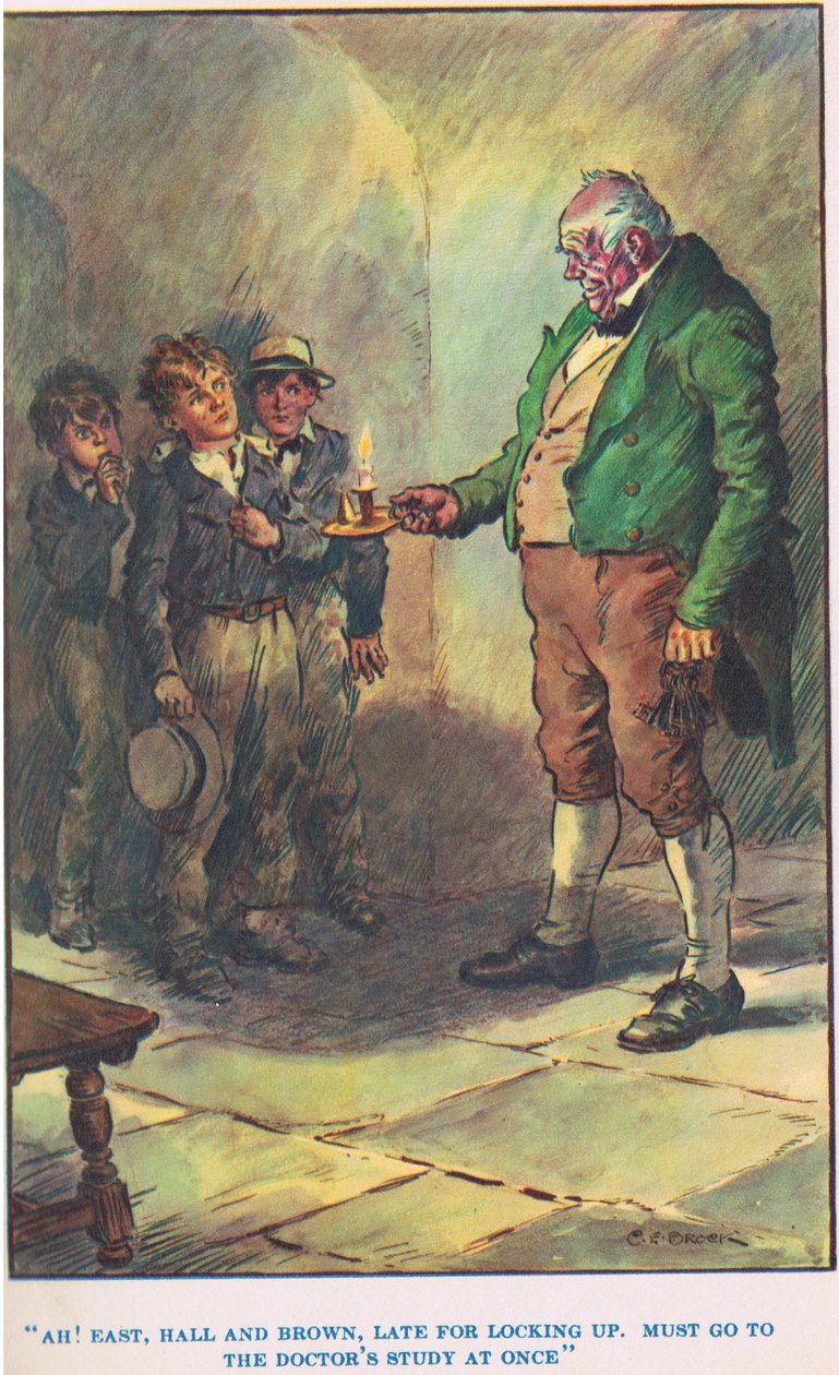 Tom Browns skoldagar, illustration från "Modern Stories" av Charles Edmund Brock