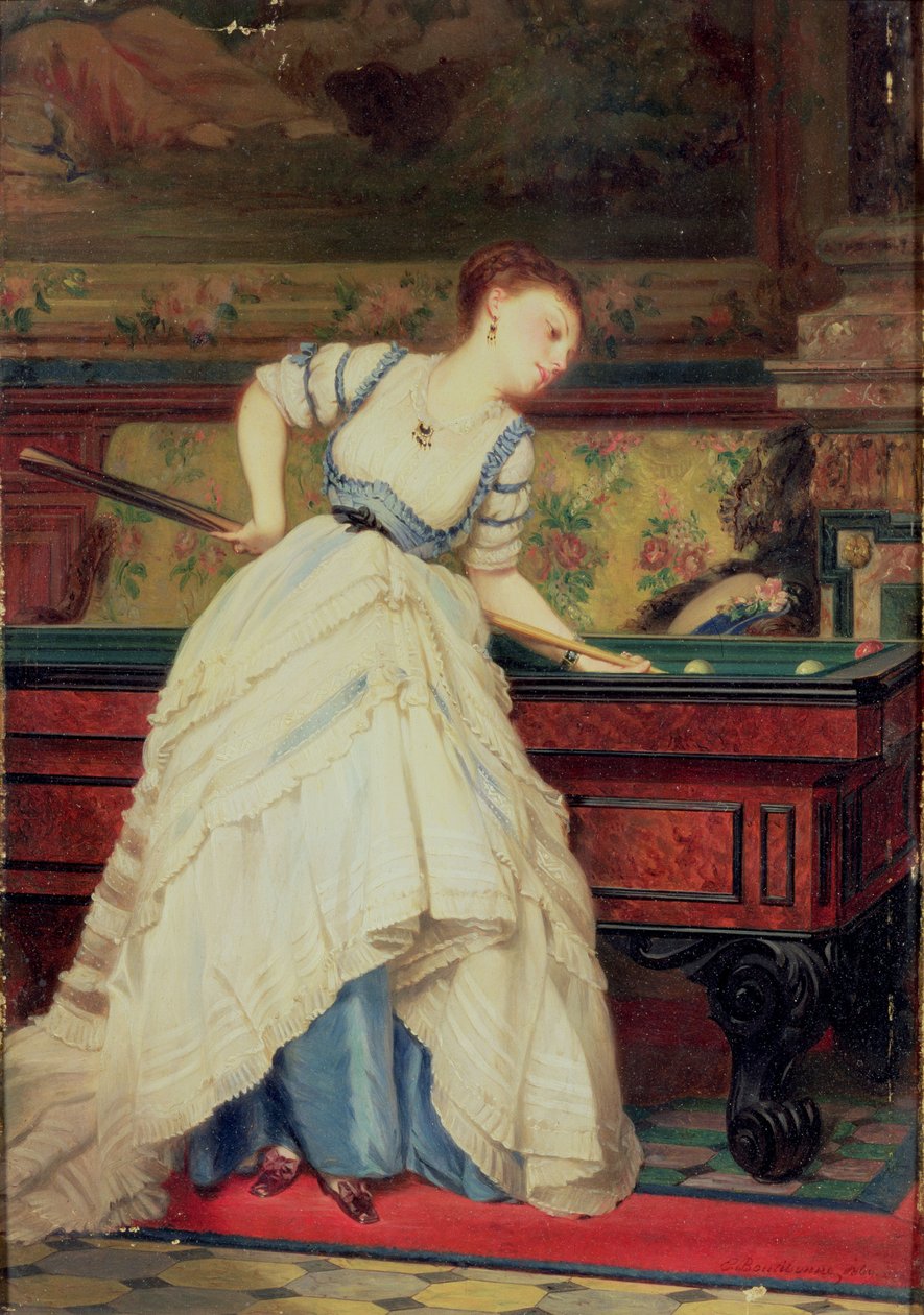 The Game of Billiard, 1800-talet av Charles Edouard Boutibonne