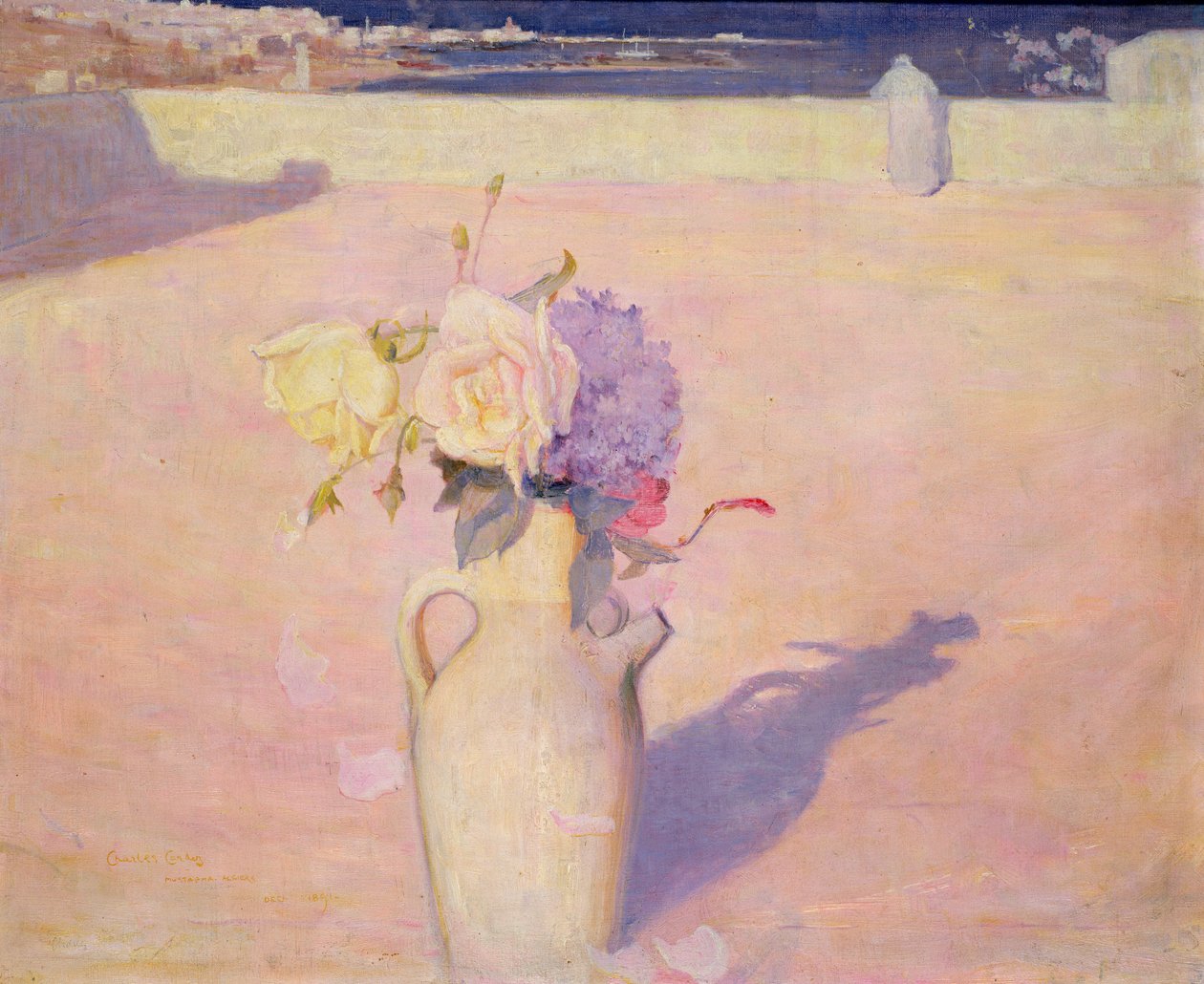 Blommor i en vas mot bakgrund av Mustapha, Alger, 1891 av Charles Edward Conder