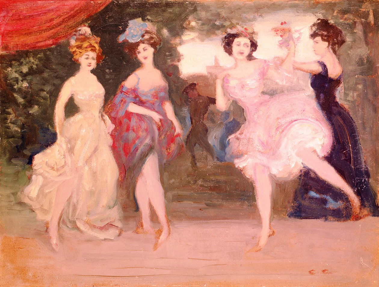 Fyra dansande tjejer på scenen av Charles Edward Conder