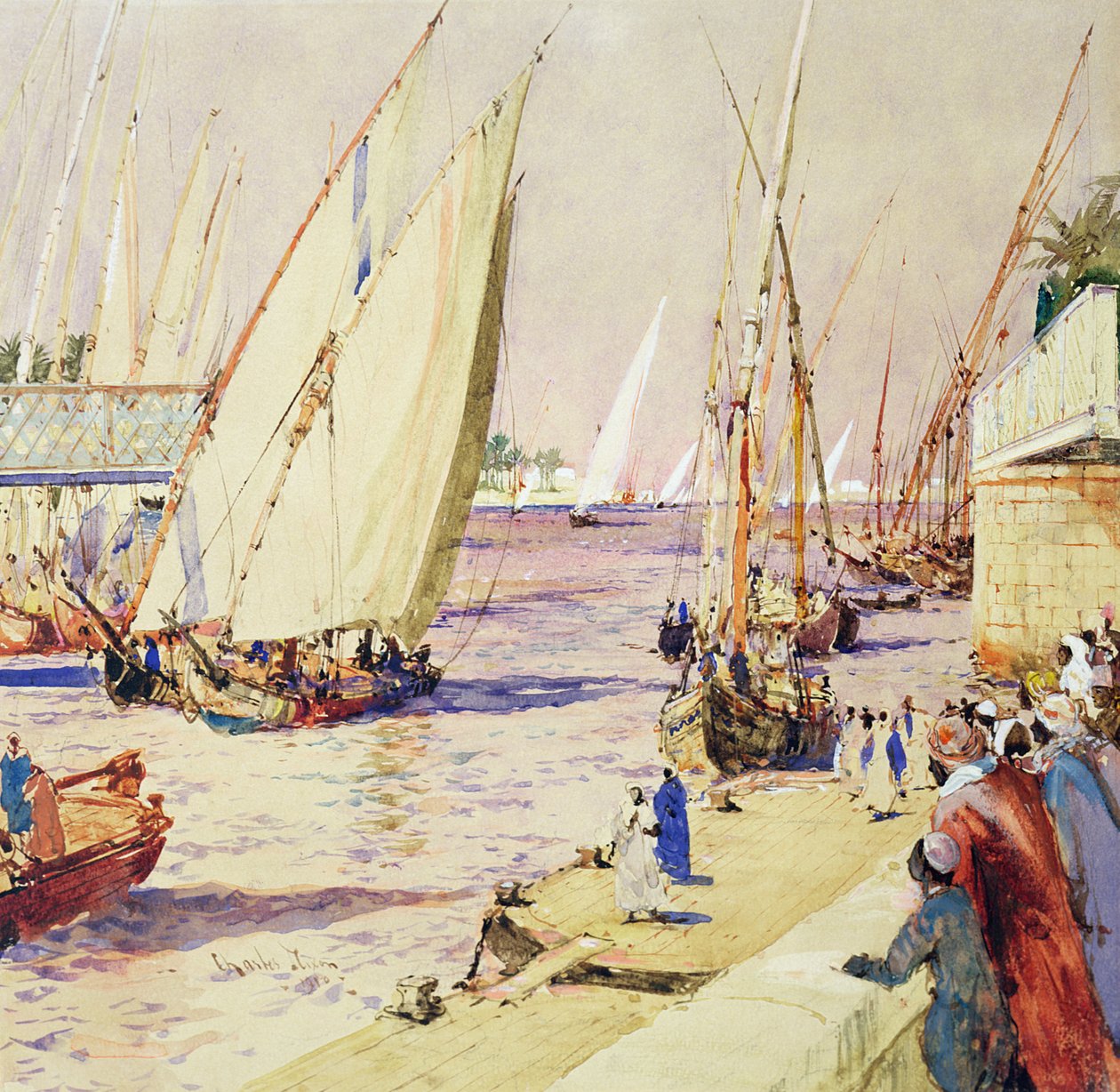 Feluccas på handelsvägen, 1910 (penna och bläck samt wc på papper) av Charles Edward Dixon