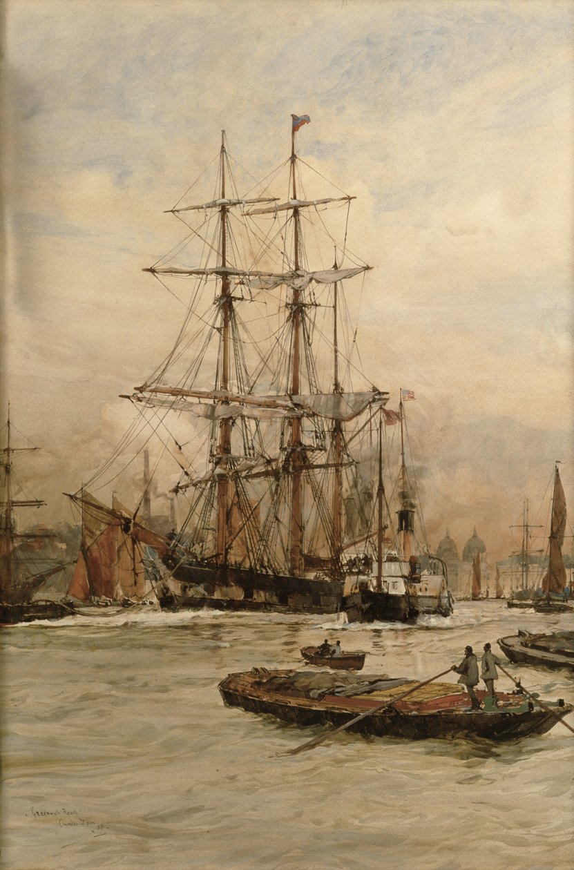 På Themsen nedanför Greenwich, ca 1905 av Charles Edward Dixon