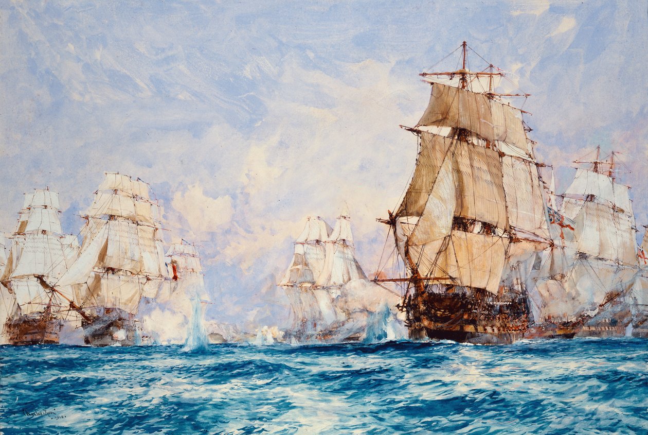 Blockaden av Toulon, aktionen utanför Bandol 1810, 1918 av Charles Edward Dixon
