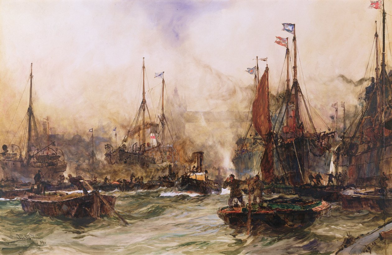 Themsen vid Tower Bridge av Charles Edward Dixon