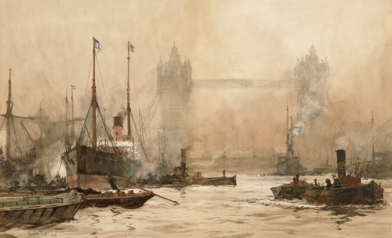 Tower Bridge från Cherry Garden Pier, ca 1900 av Charles Edward Dixon