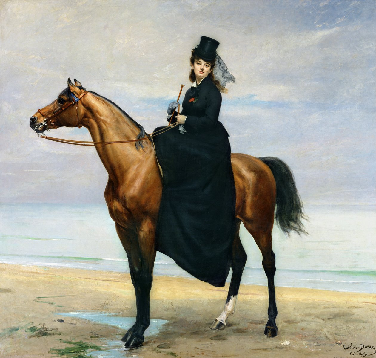 Ridsporträtt av Mademoiselle Croizette, 1873 av Charles Emile Auguste Carolus Duran