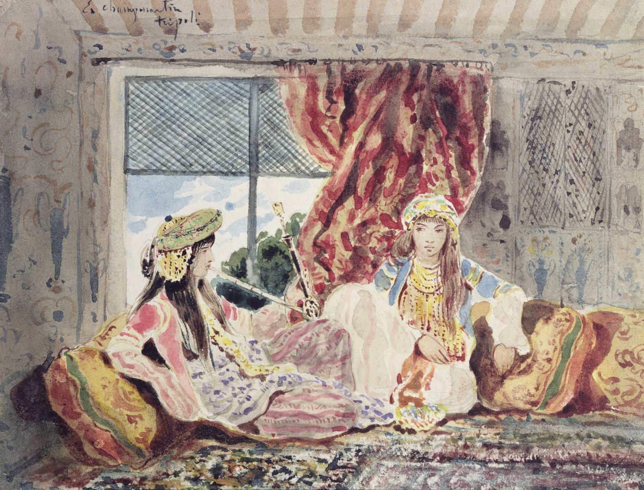 Tripoli, ett harem (wc på papper) av Charles Emile Callande de Champmartin