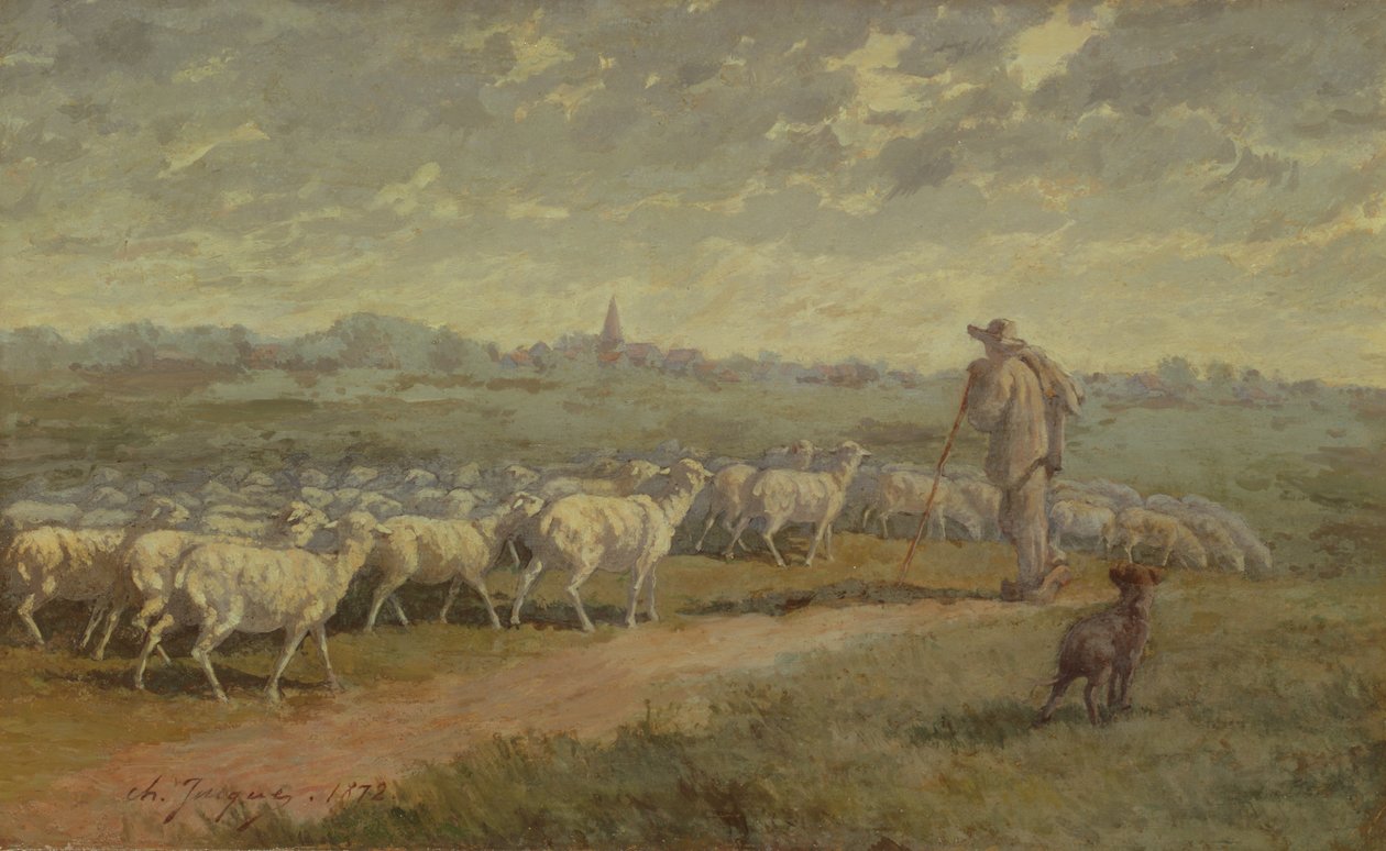 Landskap med en fårflock, 1872 av Charles Emile Jacque