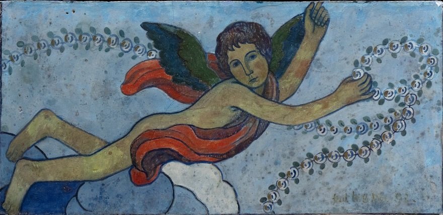  Guardian angel with a garland.nFrancais : Ange gardien avec une guirlande.n av Charles Filiger