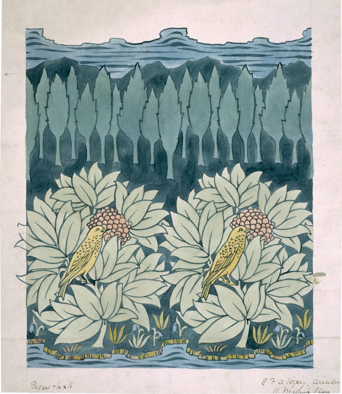 Fåglar med granar av Charles Francis Annesley Voysey