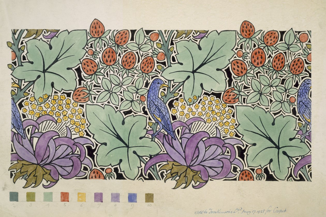 Blue Bird Amongst the Strawberries (wc och blyerts på papper) av Charles Francis Annesley Voysey