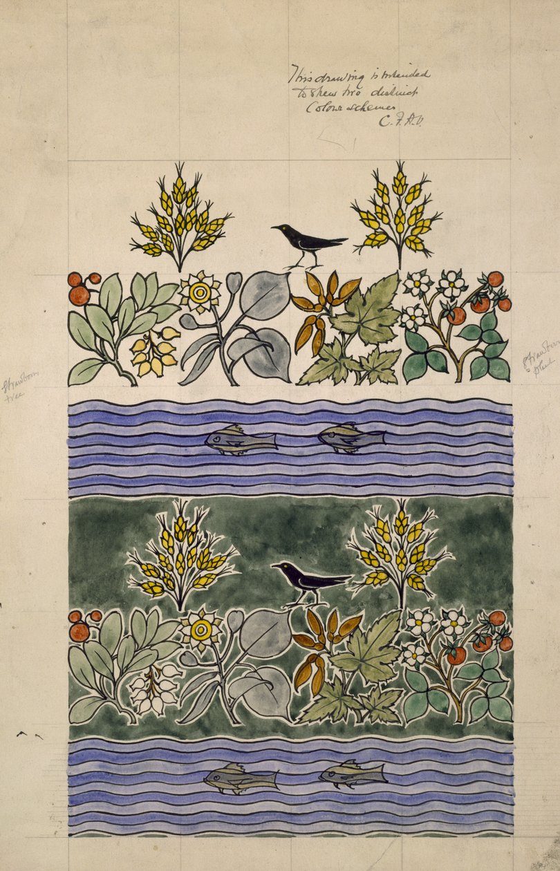 Design avsedd att visa två distinkta färgscheman (wc och penna på papper) av Charles Francis Annesley Voysey