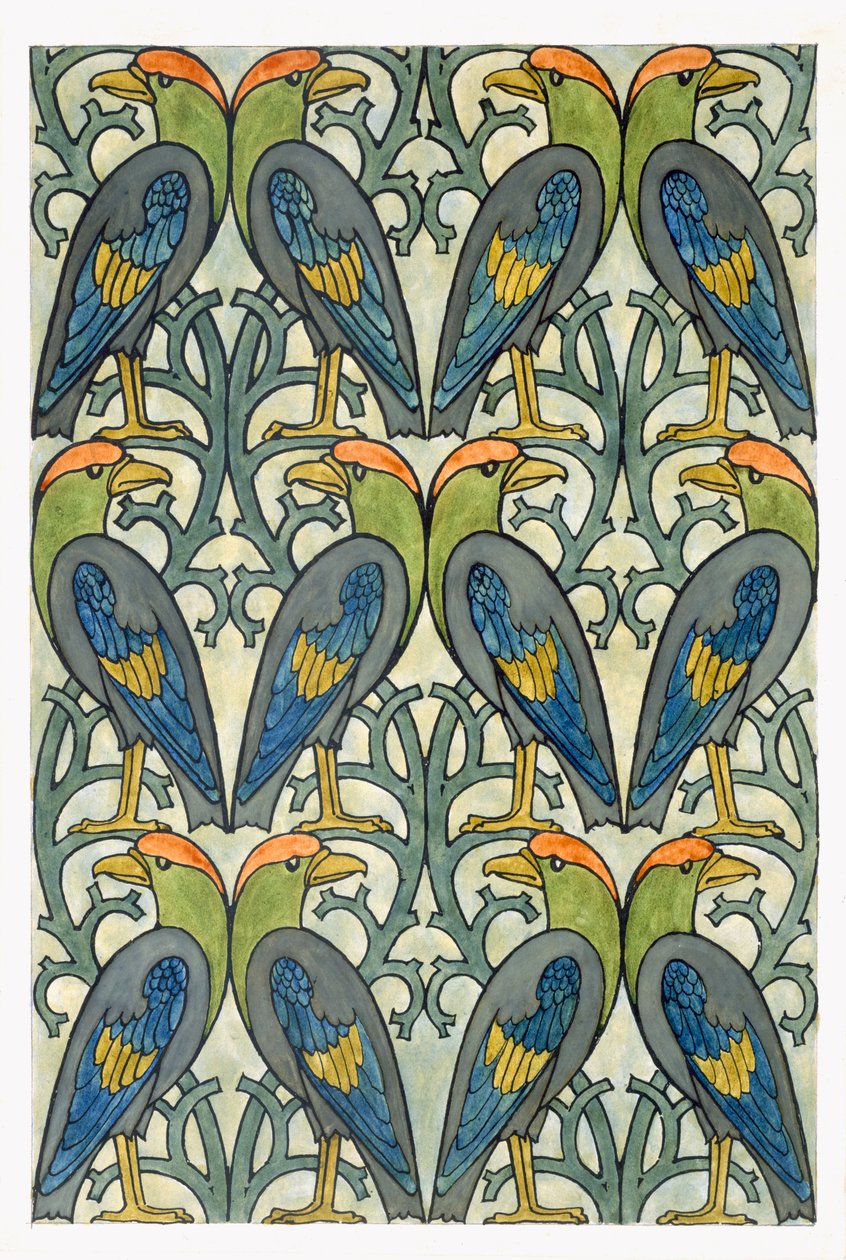 Papegojdesign (wc och penna på papper) av Charles Francis Annesley Voysey
