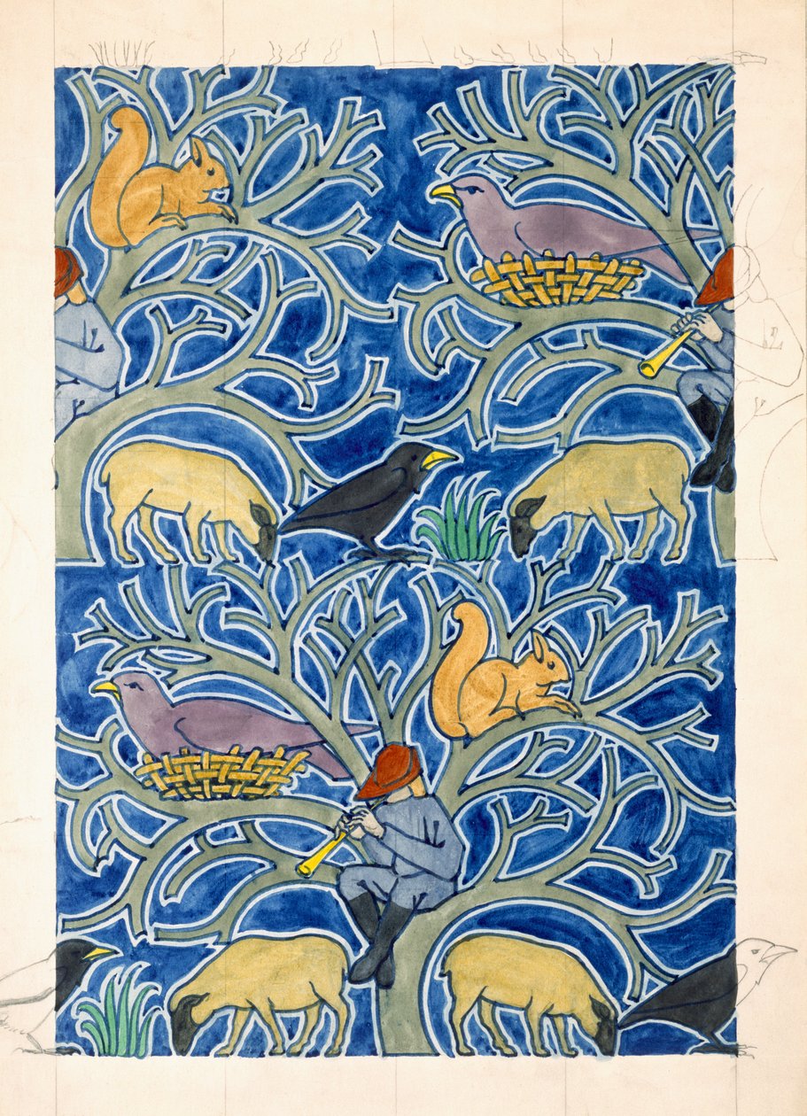 Pied Piper of the Animals (wc och penna på papper) av Charles Francis Annesley Voysey