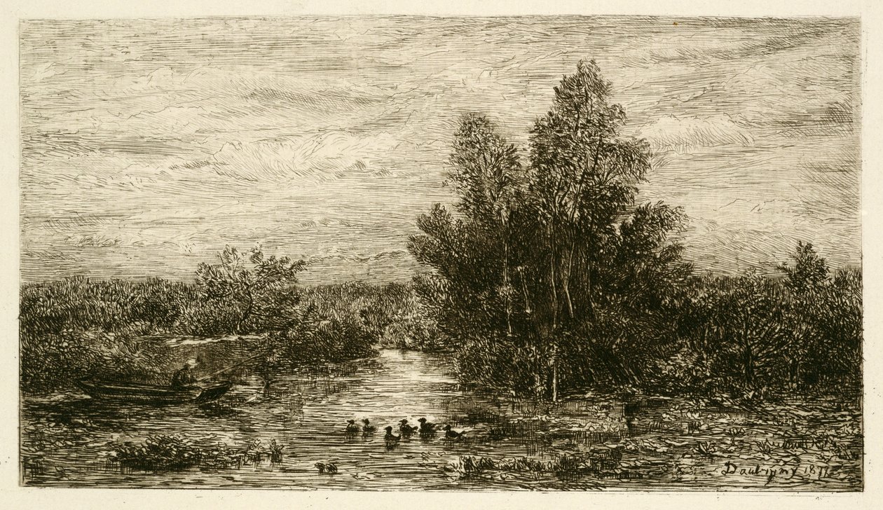 Fiskare vid floden med ankor, 1878 av Charles Francois Daubigny