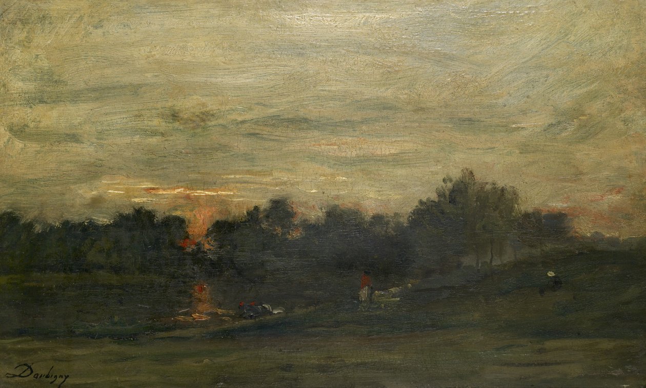 Landskap: Solnedgång av Charles Francois Daubigny