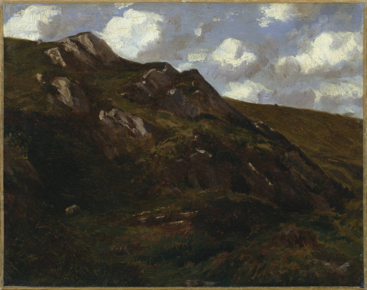 Bergigt landskap (olja på papper monterad på duk) av Charles Francois Eustache