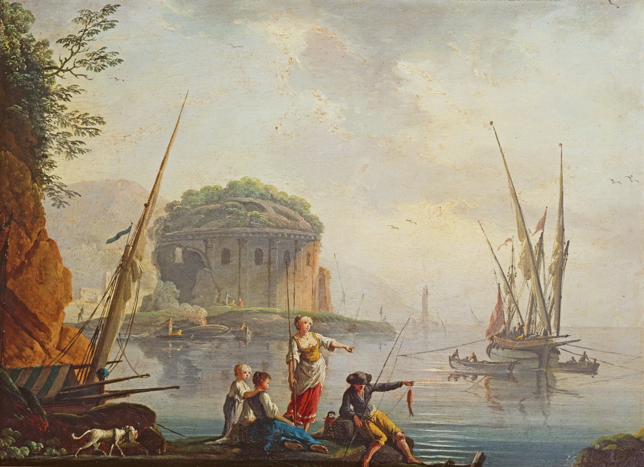 Seascape av Charles Francois Lacroix de Marseille