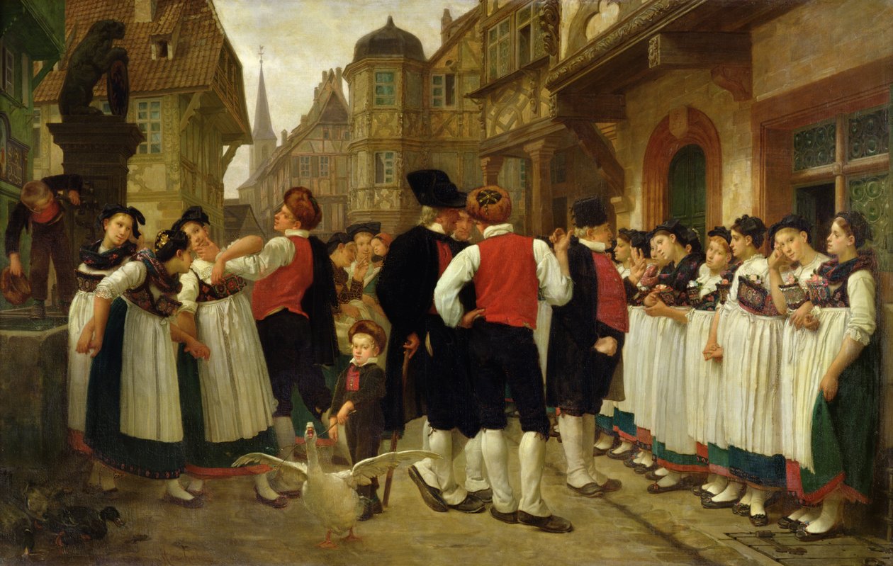 Mässan för tjänstefolk i Bouxwiller av Charles Francois Marchal