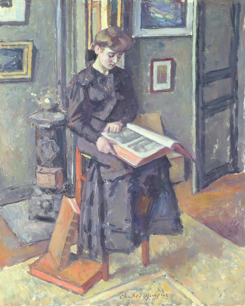 Flicka som läser en bok, 1906 av Charles Guerin