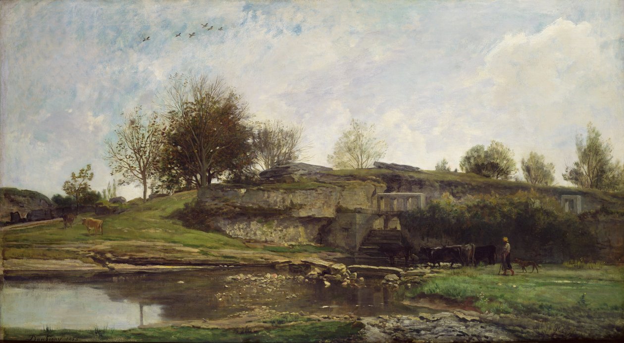 Slussen i Optevoz, 1855 av Charles Francois Daubigny
