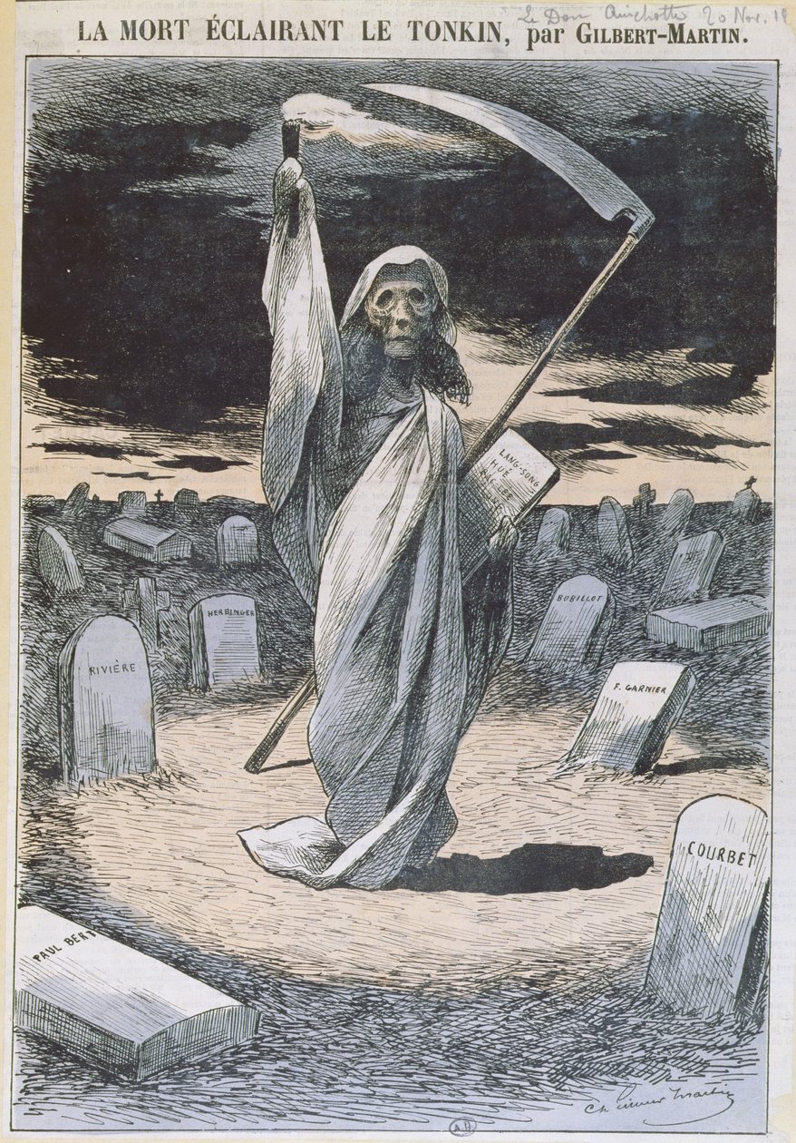 Döden upplyser Tonkin, illustration från tidningen "le Don Quichotte", 20 november 1884 av Charles Gilbert Martin