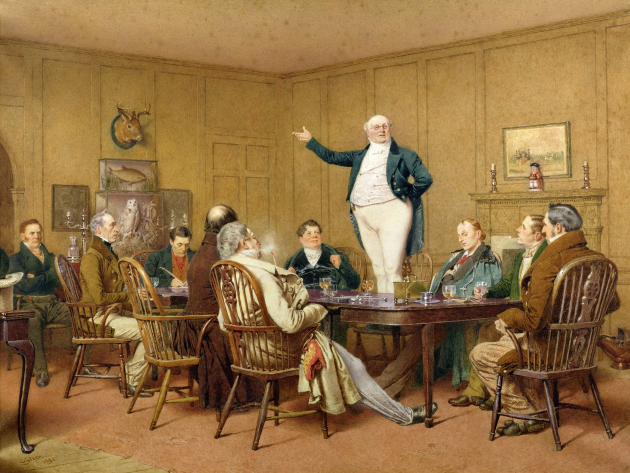 Mr Pickwick talar till klubben, 1890 av Charles Green
