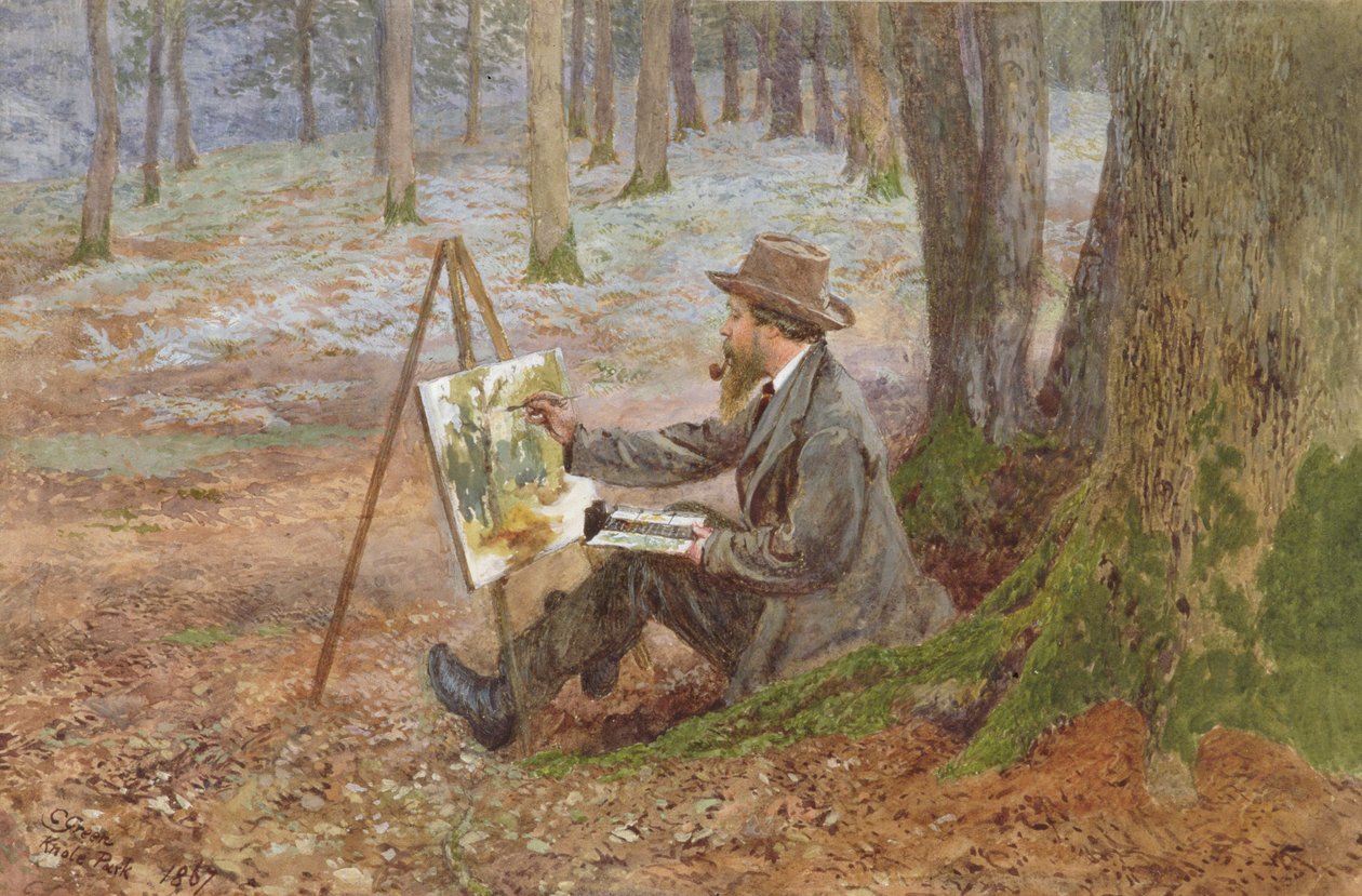 Akvarellmålning i skogen vid Knole Park, nära Sevenoaks, Kent (wc på papper) av Charles Green