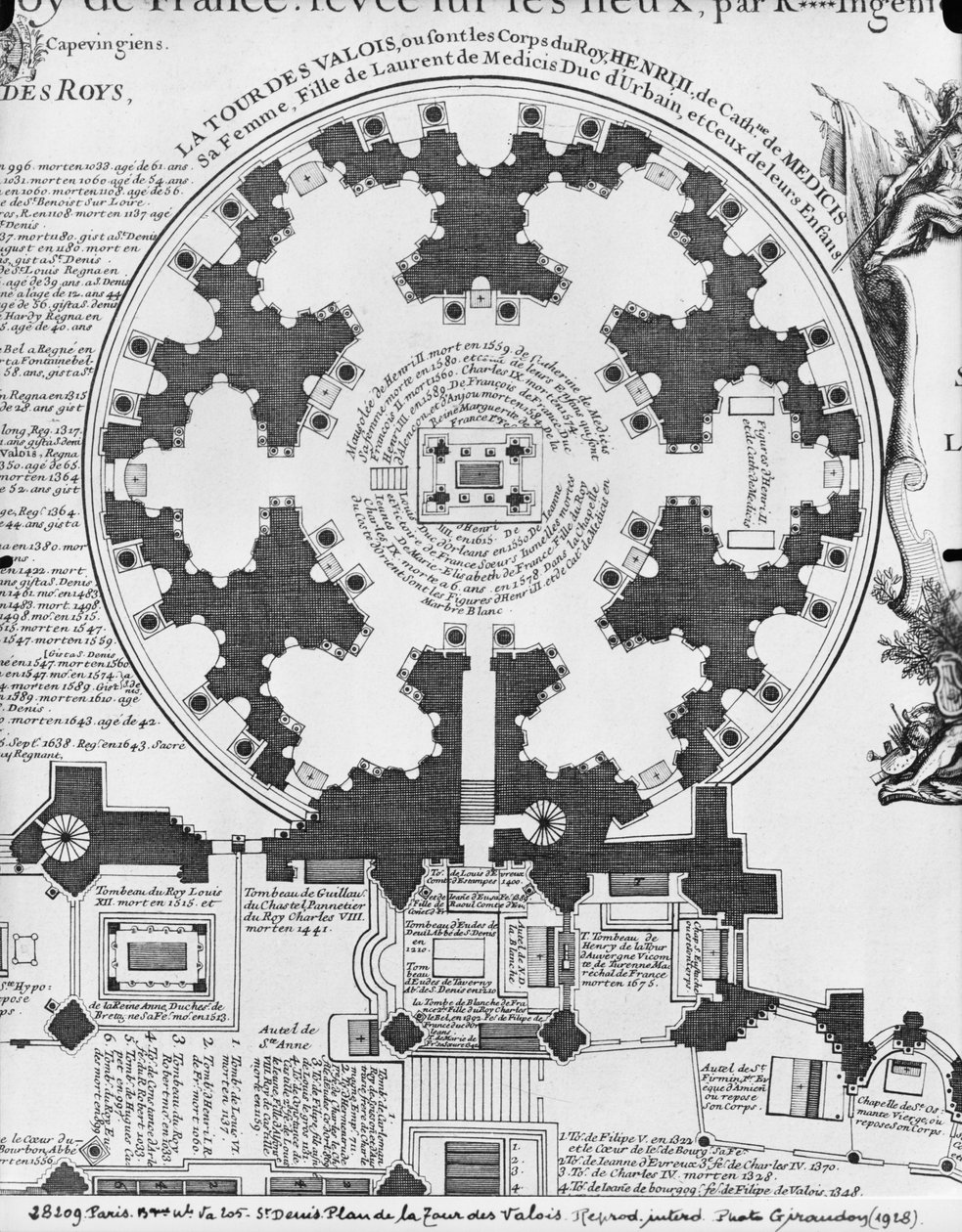 Basilica Saint-Denis, plan över Valois Tower, 1705 (se även 242815) av Charles Inselin