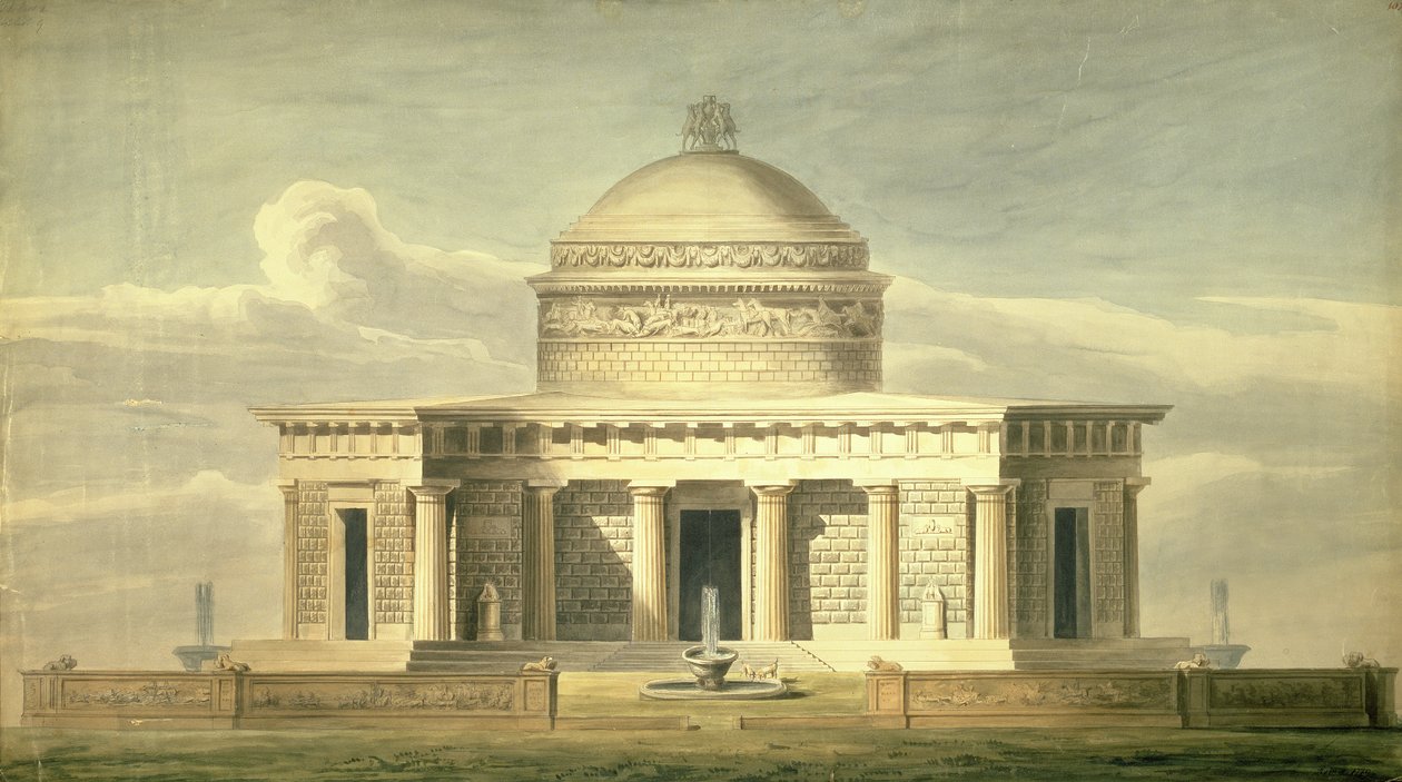Kopia av Sir John Soanes (1752-1837) design för en Canine Residence, ursprungligen ritad 1779, c.1835 (penna och bläck och wc på papper) av Charles James Richardson
